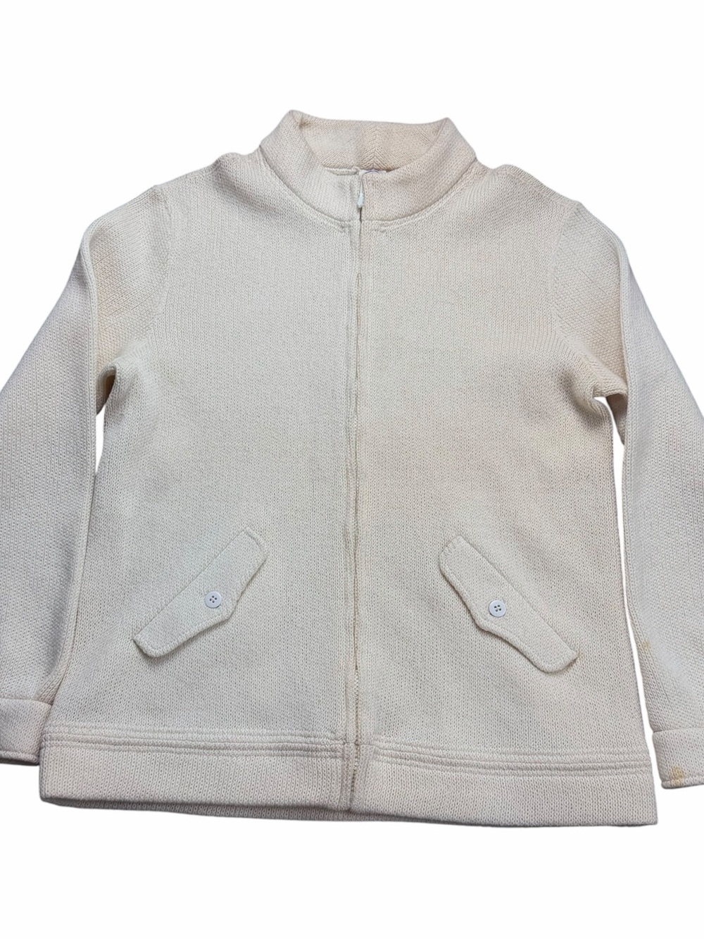 Vintage 70s Colmar Italy Full-Zip Knit Cardigan Jacket Cream Mock Neck Small Ski